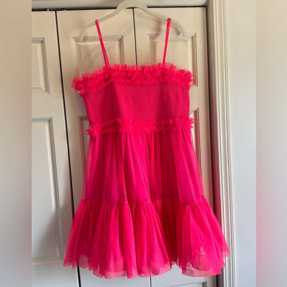 Lace and Beads fucia tulle dress ruched top & tiers, 22